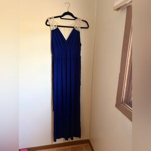 Motherhood Blue Sleeveless V-Neck Maxi Gown